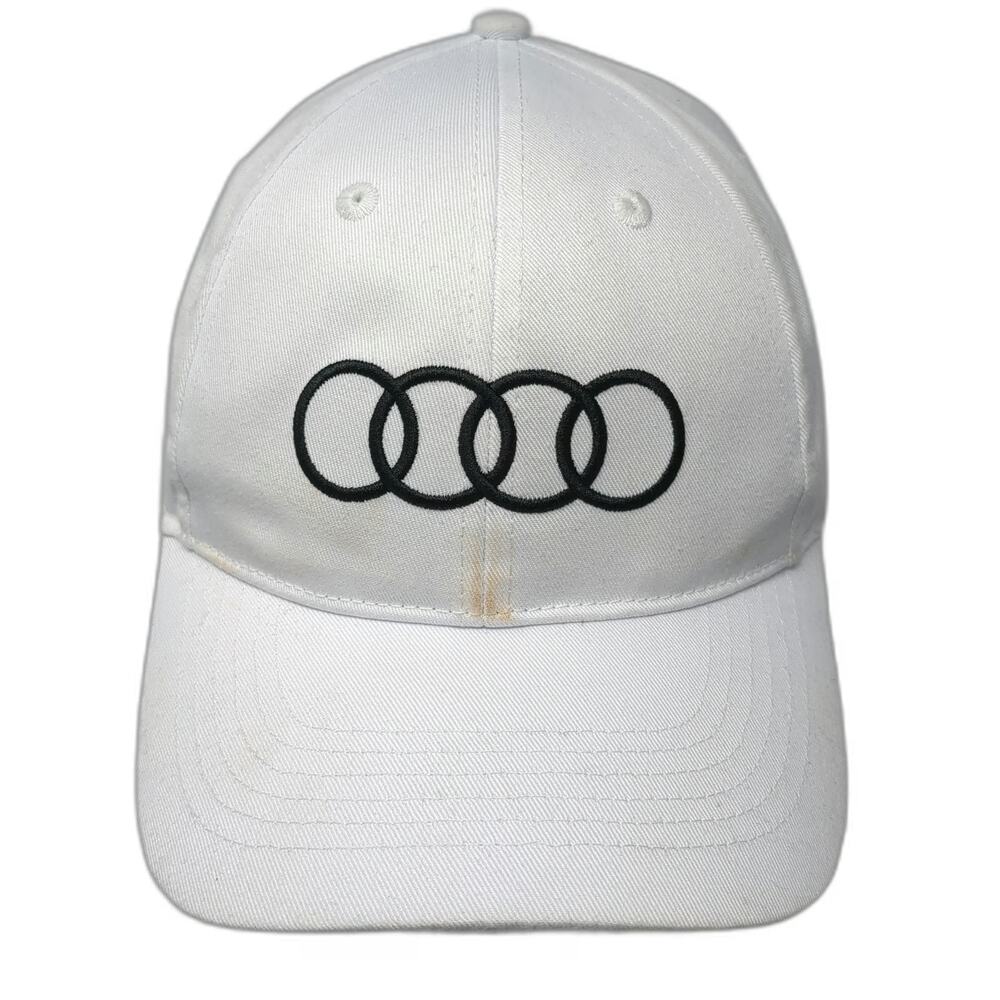 Audi Snapback Hat White One Size Embroidered Logo Adjustable 6-Panel Car Cap